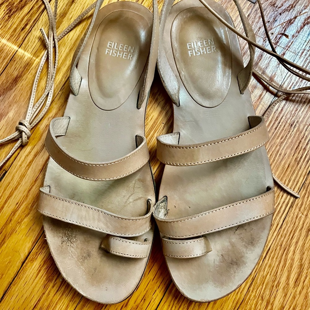 Eileen Fisher Neutral Taupe Lace-Up Flat Sandals